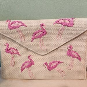 Woven Clutch with Pink Flamingo Design